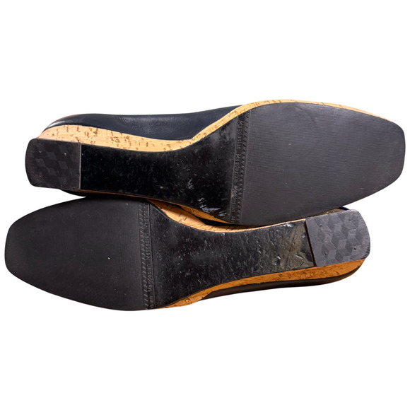 Magdesian Women's 10 Navy Leather Cork Wedge Heels Comfort Casual Italy - Picture 9 of 11
